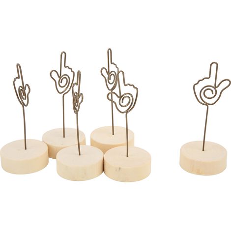Lot de 6 porte-numéros de table avec gestes de la main, en hêtre, pratiques et faciles à utiliser. Pince à table photo, modèle 3. (1/5)