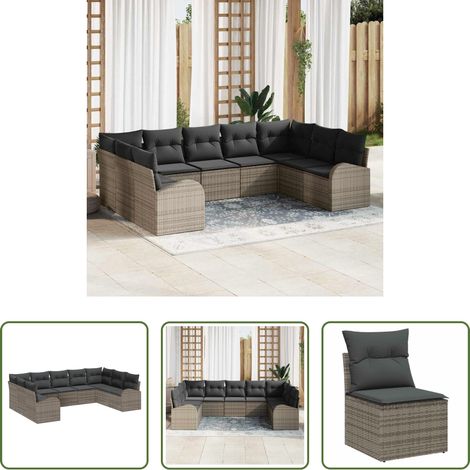 vidaXL Canapé modulaire - Ensemble de canapé de jardin avec coussin 9 pcs Gris polyrotin (1/5)
