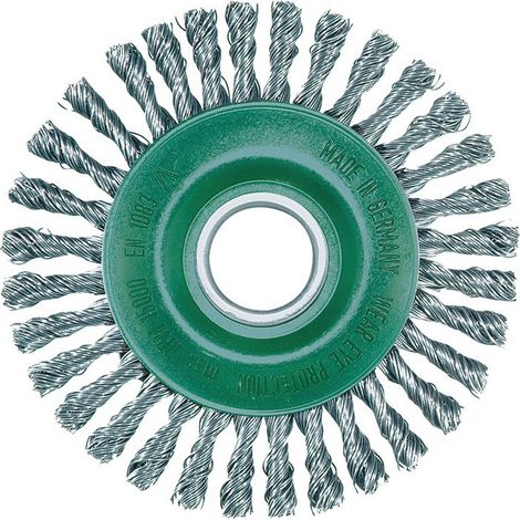 Brosse plate D. 115 mm perçage épaiss. de fil 0.5 mm acier inoxydable 6 mm 15 00