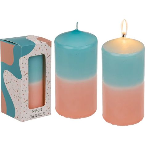 Bougie pilier avec dégradé de couleur, abricot/turquoise, env. 12 x 6 cm, dans une boîte cadeau (1/3)