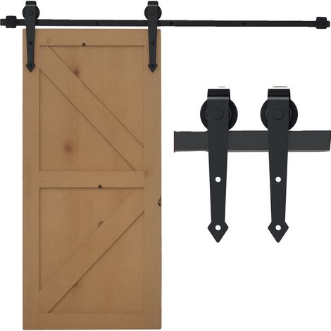 Kit de herrajes para puertas correderas, construcción de acero, 200 cm de largo, soporta puertas de hasta 100 kg, requiere montaje, apto para puertas estándar. (1/5)