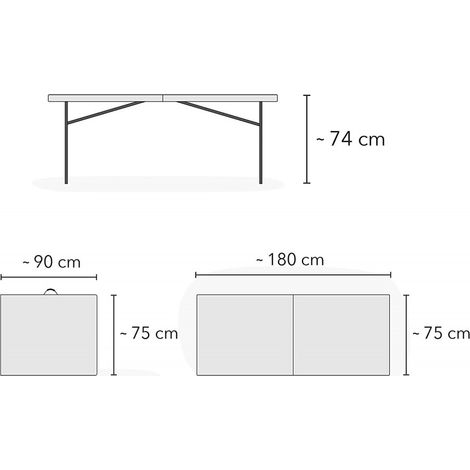 Mediawave Store – Table pliante portable blanche 180 x 75 x 74 cm – Structure en acier – Poignée intégrée – Résistante aux intempéries – Facile à transporter (1/5)