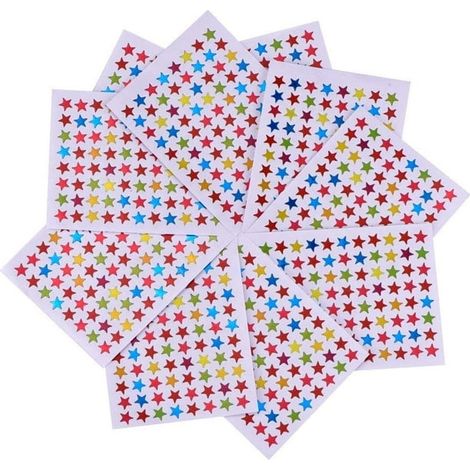 Lot de 10 feuilles d'autocollants étoiles multicolores, stickers dorés argentés pour décoration (1/3)