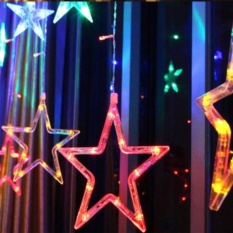 Rideau Lumineux De Noël 140led Avec étoiles Colorées Rgb 2m Extensible Pour L'extérieur (1/5)