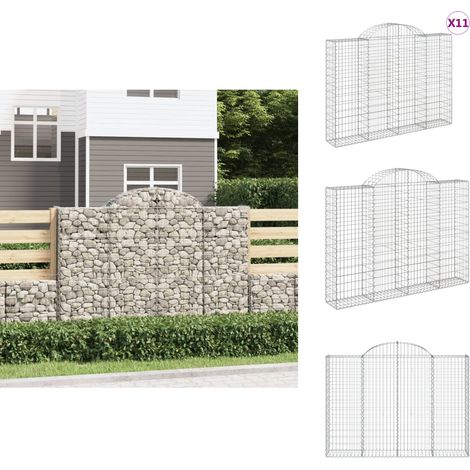 Paniers à gabions arqués 11 pcs 200x30x140/160 cm Fer galvanisé - Panier Gabion - Mur Gabion - Clôture Gabion - Décoration Jardin - Barrière Jardin (1/5)