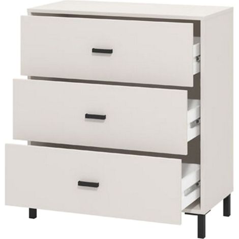Portio Kommode, 3 Schubladen, gleitende Öffnung, gleitende Schließung, 80x40x90 cm, Weiß