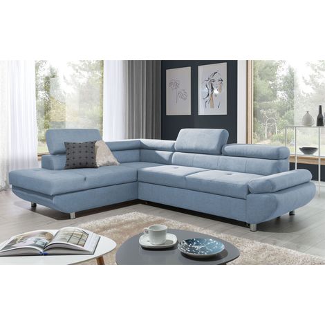 Ecksofa Sofa PANOS Stoff Esito Sky mit Schlaffunktion Ottomane Links (1/4)