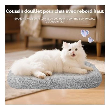 Cat Bed - Non Slip Bottom - Cushion for Cat/Rabbit (Grey) 38cm x 26cm (1/4)