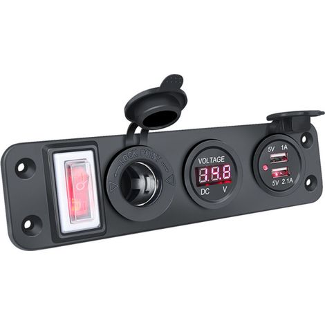 Doppia presa USB per ricarica rapida, presa accendisigari, uscita di corrente con voltmetro a LED e interruttore on/off per dispositivi a 12-24 V (auto, camion, barca). (1/5)