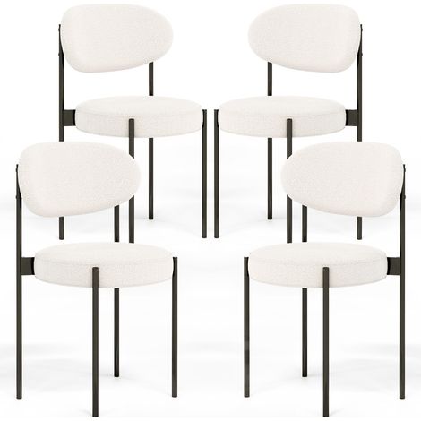 Pack of 4 - Dining Chair - Upholstered in Bouclé Fabric - Black Metal - Margot White (1/4)