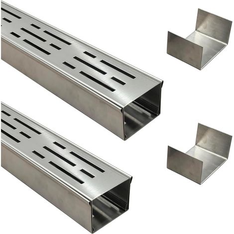 Caniveau Etroit Terrasse 7 Cm de Large, 2 M de Long, Caniveau Exterieur Extra Plat de ExtéRieur en Acier Inoxydable 304 avec Raccord, Canalisation de Drainage pour Balcon/Trottoir