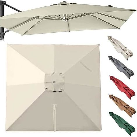 Toile rechange parasol déporté rectangulaire 3x3m, 8 baleines, auvent de remplacement extérieur, couleur beige (1/5)