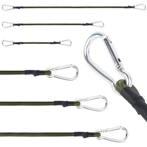 Lot de 6 tendeurs en caoutchouc avec mousqueton, tendeurs à bagages, 30 cm, 60 cm, 90 cm, extra solides pour voile d'ombrage, bâches, jardin, vélo, chargement (1/5)