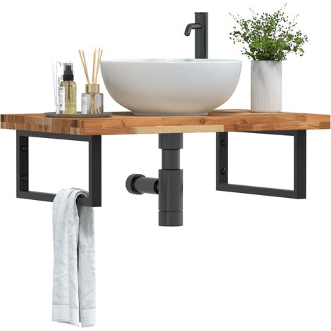 vidaXL Étagère de vasque murale acier et bois massif d'acacia (1/5)