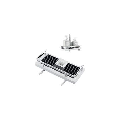 (White square Hole) Tablette De Rangement Pour Barre De Douche, Organisateur De Barre De Douche 2 en 1, Support De Rangement Multifonctionnel Sans Perforateur, Support De Tablette De Douche Réglable