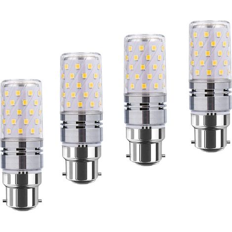 LED B22 de maïs Bulbs12W, 100W Incandescent équivalent, 1200lm, blanc chaud 3000K ampoules Chandelier, Bougie décorative Culot B22, lampe LED non graduables, Pack 4 [Classe énergétique A+]
