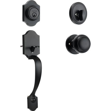 Poignee de porte entree avec serrure mortaise noir mat bouton interieur ajustable cylindre simple gauche droite (1/5)