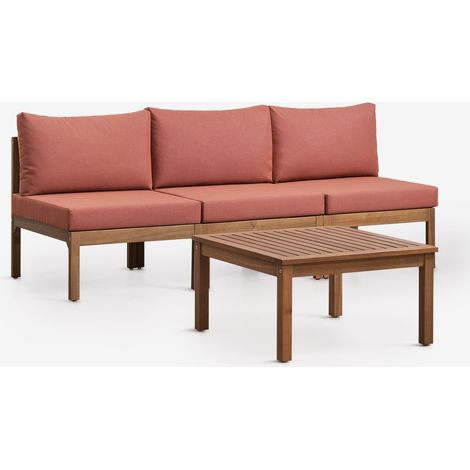 Ensemble de jardin avec canapé modulaire 3 pièces et table basse en bois d'acacia Branson SKLUM Terracotta - Brun Acacia