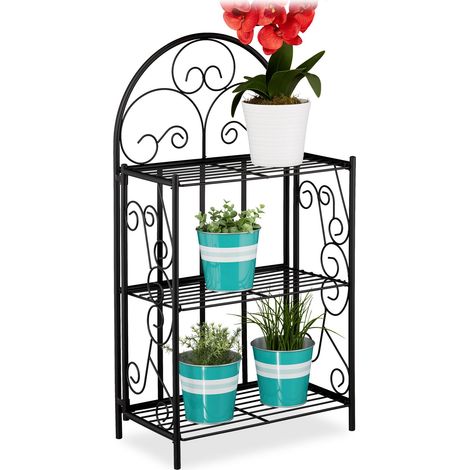 Relaxdays Plant Stand, Flower Rack with 3 Shelves, Foldable, H x W x D: 83 x 44.5 x 25 cm, Metal, Black (1/5)