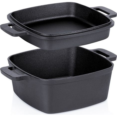 Marmite en fonte avec couvercle 2 en 1 25 cm 45 l18 l