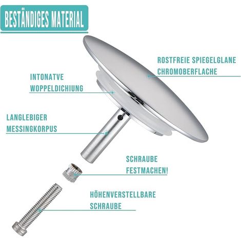 Bouchon de vidange de Baignoire, diamètre 70 mm, Hauteur de 4,0 à 7,5 cm, Bouchon Pop-up avec Double Joint (1/3)
