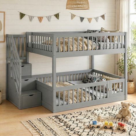 Etagenbett 140x200 mit Schubladen und Tür aus Holz Grau OKMYHOME (1/5)