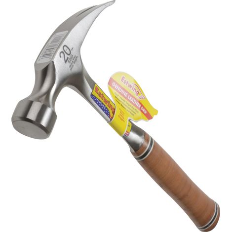 Estwing E20S Straight Claw Nail Hammer with Leather Grip – 20 oz (560g) Professional Steel Construction (1/2)