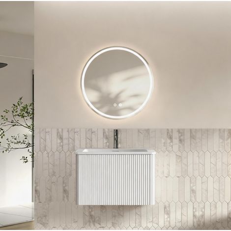 Badmöbel mit Waschbecken 60 cm und LED-Spiegel, weiß, wandmontiert, vormontiert HAVRYA (1/5)