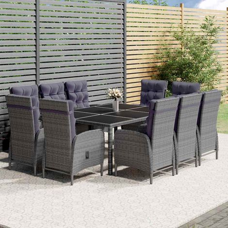 Ensemble à manger de jardin 11 pcs-Salon de jardin résine tressée gris 685551 (1/5)