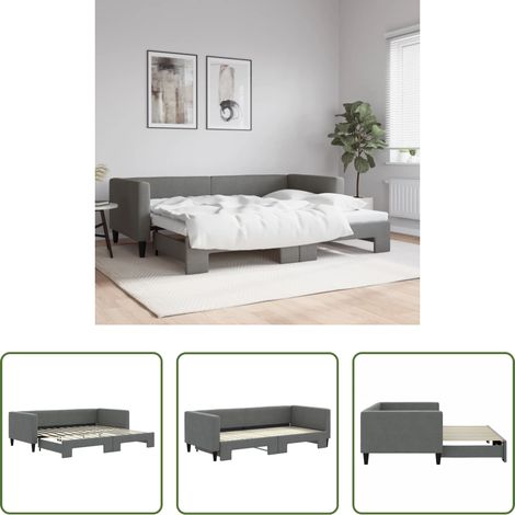 Schlafsofa -  Tagesbett Ausziehbar Dunkelgrau 90x200 cm Stoff