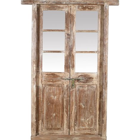 Alte mittelalterliche Tür aus Massivholz und Eisen für den Innen- oder Außenbereich mit Rahmen und Glas (1/5)