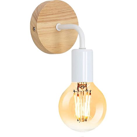 1 Pack Aplique de Pared Industrial de Madera Reglable 360° E27 Estilo Retro Rústico para Baño, Cocina, Café, Bar, Isla de Cocina, Salón, Loft - Blanca (1/5)
