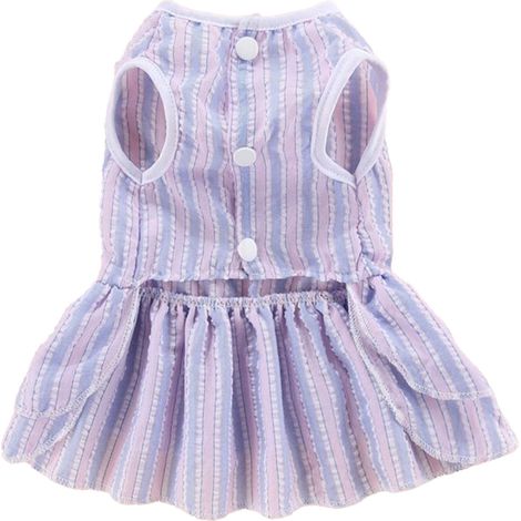 Robe rayée pour animaux de compagnie, respirante, chat de printemps et d'été avec nœud papillon pour bouledogue français, Bichon Teddy poméranien, bleu clair S (1/5)
