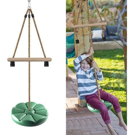 Balançoire à disque pour enfants, accessoires de balançoire, barre de singe réglable en hauteur de 2,1 m, balançoire d'arbre pour jardin (vert) (1/4)