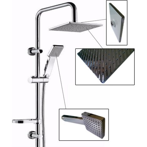 Trade Shop - Columna De Ducha Con Barra Corredera Cromada Rociador Fijo Saturn 9005 - (1/5)