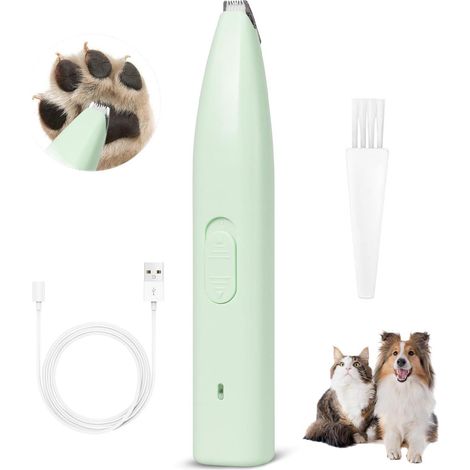 Dog Hair Clipper - Easy to Use - Includes USB Charging Cable / Cleaning Brush - Dog Paw Trimmer - Green (1/5)