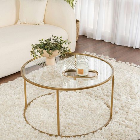 Table basse ronde en verre – cadre doré ⌀80 cm TULUM (1/5)