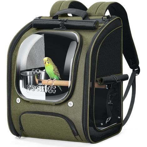 Sac à Dos de Transport Oiseaux et Perroquets avec Perchoir,Vert
