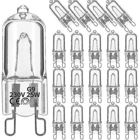 Lot de 20 ampoules halogènes G9, 25 W, transparentes, dimmables, blanc chaud 2800 K, pour lustres.