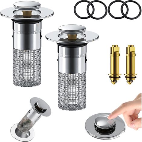 Tappo per lavabo da bagno con raccogli capelli, filtro di scarico a scomparsa con cestello filtrante rimovibile in acciaio inox, filtro per scarico del lavabo da bagno, per la sostituzione del tappo d (1/4)