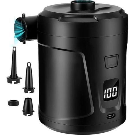 Bomba de aire eléctrica recargable de 5200 mAh, bomba de aire portátil de acción rápida con 4 boquillas, para inflar/desinflar colchones de aire y flotadores de piscina. (1/5)