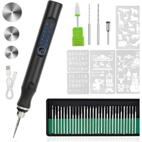 Stylo graveur électrique 37 bits, machine de gravure sans fil rechargeable par USB, adaptée à la gravure de bijoux, de verre et de pierre, noir. (1/5)