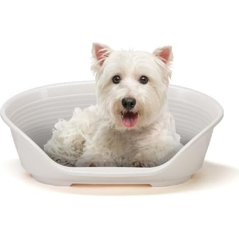 1 Panier Chien Plastique Respirant Antidérapant Siesta Deluxe 61,5x45x21,5cm Blanc Maison Voyage (1/5)