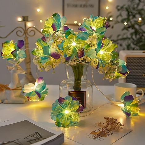 Fibre Optique Guirlande de Fleurs, Guirlande Lumineuse LED Fée Électrique pour Intérieur et Extérieur, Mariage, Noël, Jardin, Décoration de Fête (Violet, 19.6 pi 40 LED)