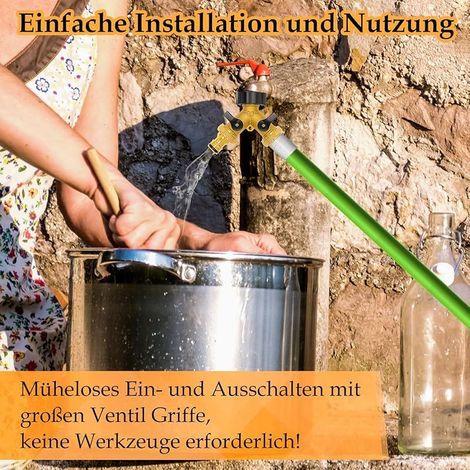Répartiteur eau 2 voies 3/4 - Répartiteur en Y - Raccord eau de 2 appareils avec interrupteur séparé - Pour machine à laver, cuisine, jardin, pelouse (1/5)