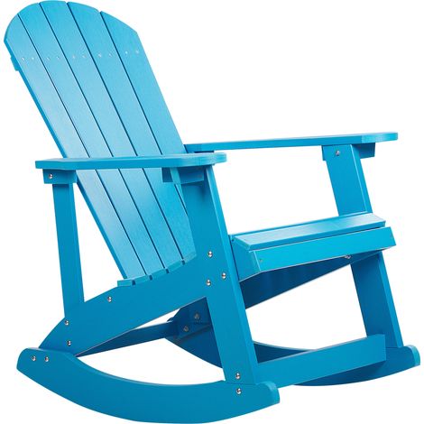 Silla mecedora azul de madera sintética resistente a la intemperie estilo moderno Adirondack