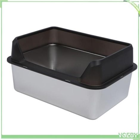 Bac à litière pour chat - FAFEICY - modèle ouvert - Acier inoxydable - Paroi haute anti-éclaboussures - 50x35x15 cm (1/5)