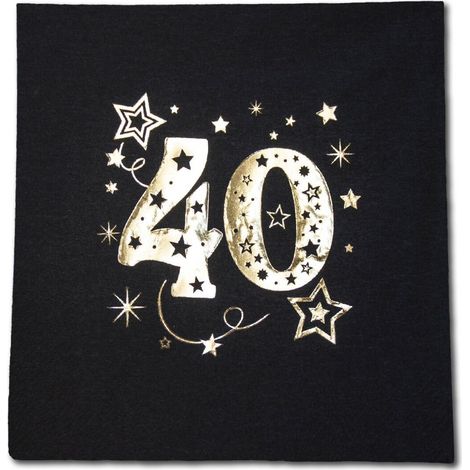 Servilletas de papel para 40 cumpleaños, color negro y dorado, 33x33cm, 20 unidades.