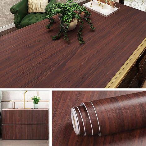40CMX5M Papier Adhésif pour Meuble Bois Papier Peint Bois de Noyer pour Porte Table Chambre Bureau Cuisine Salon Armoire Placard Papier Vinyle Adhésif Amovible Lavable Décoratif (1/5)