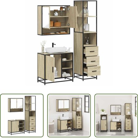 vidaXL Armoire miroir -  Ensemble de meubles de salle de bain 3 pcs chêne sonoma (1/5)